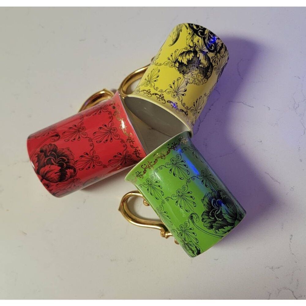 Anthropologie 18K Trim Coffee Mugs Set/3